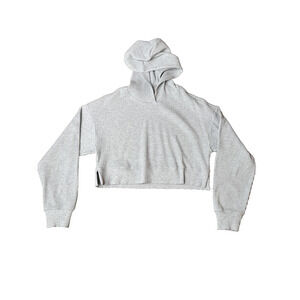 Alo Yoga Hoodie Womens XS Gray Ribbed Cropped Pullover Lightweight Sweater Top